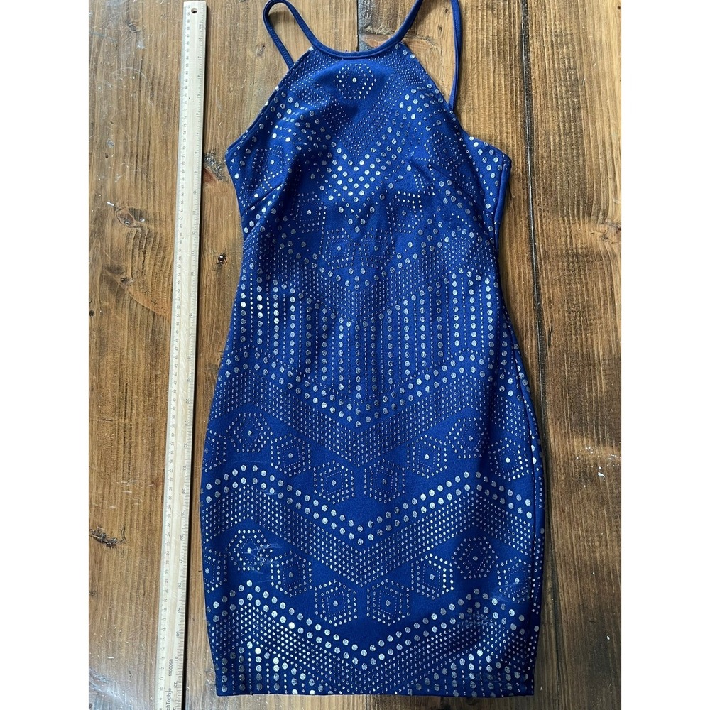 jump halter dress Apparel Royal Blue Silver Studded Geometric Bodycon Mini XS HS--6104432010